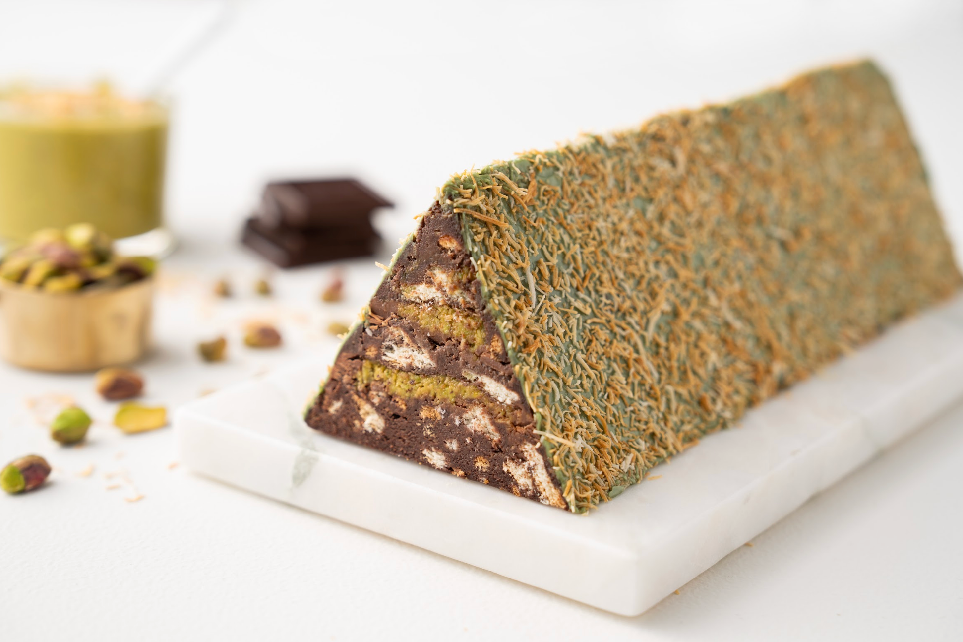 Dubai Chocolate Mosaic Cake